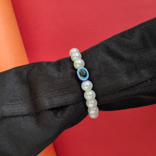 White Pearl Evil Eye Bracelet