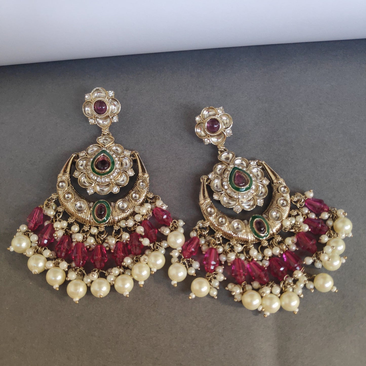 Pachi Kundan Crystal Pearls Latkan Chandbali