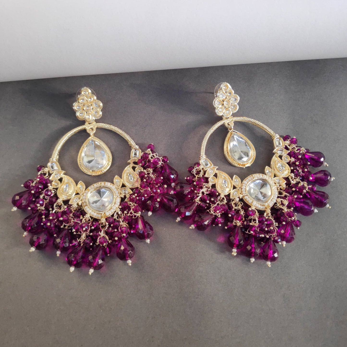 Pachi Kundan Studs Crystal Latkan Detailed Long Chandbali