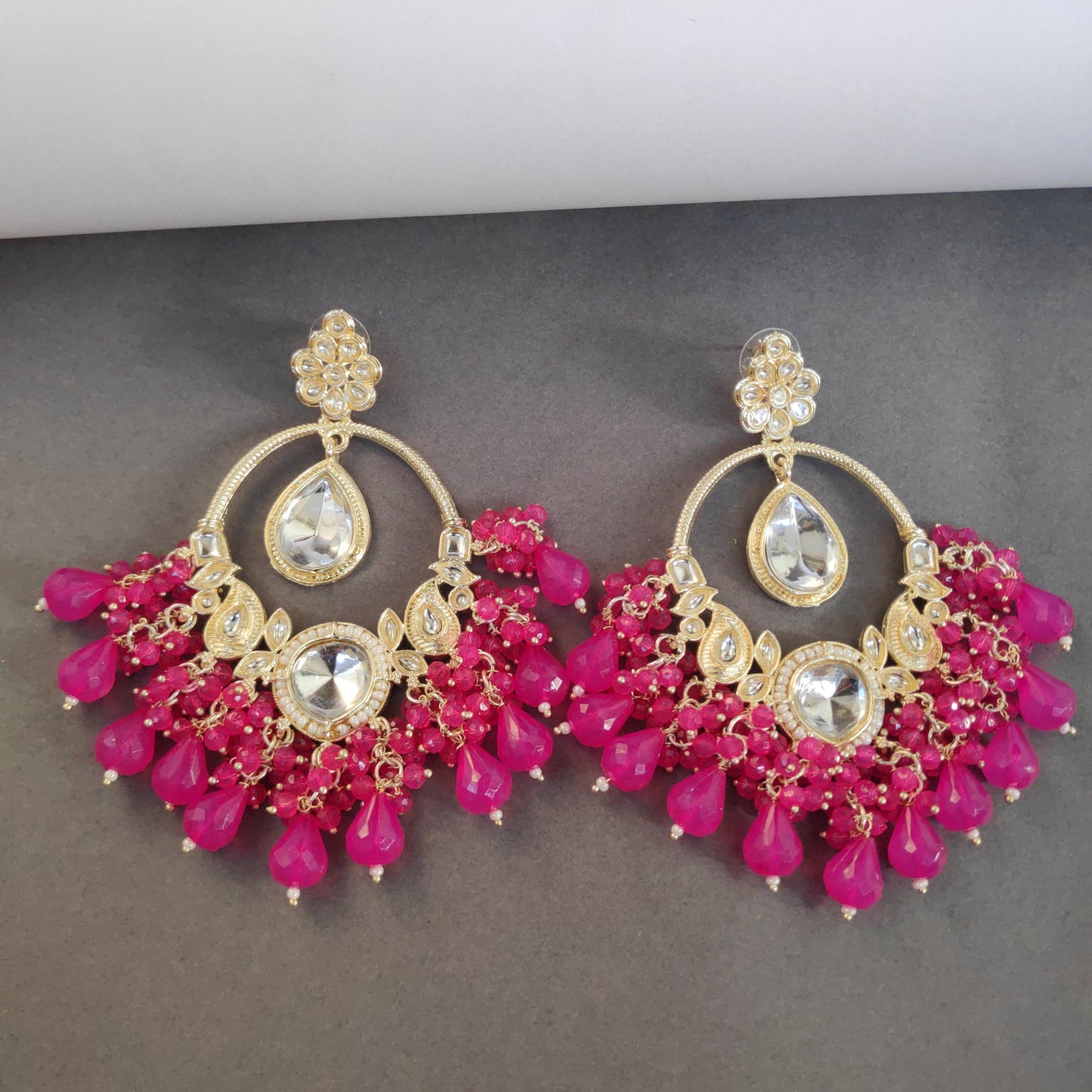 Pachi Kundan Studs Crystal Latkan Detailed Long Chandbali