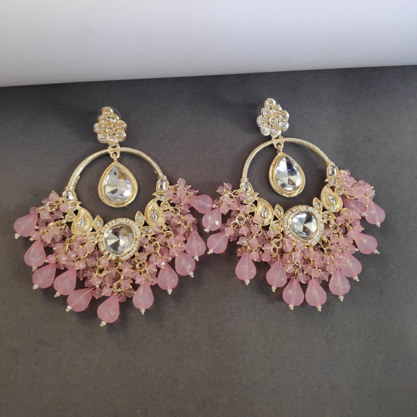 Pachi Kundan Studs Crystal Latkan Detailed Long Chandbali