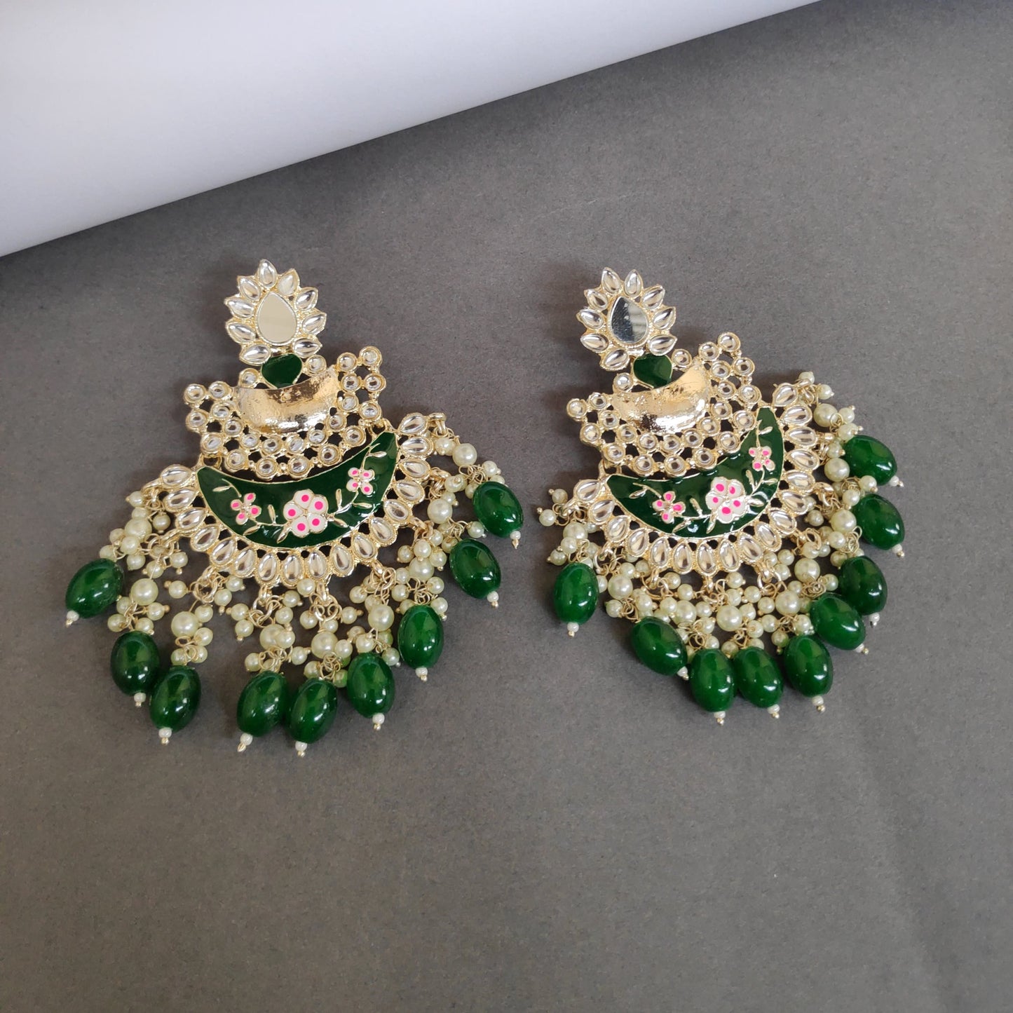 Meenakari Mirror Pearls Detailed Chandbali