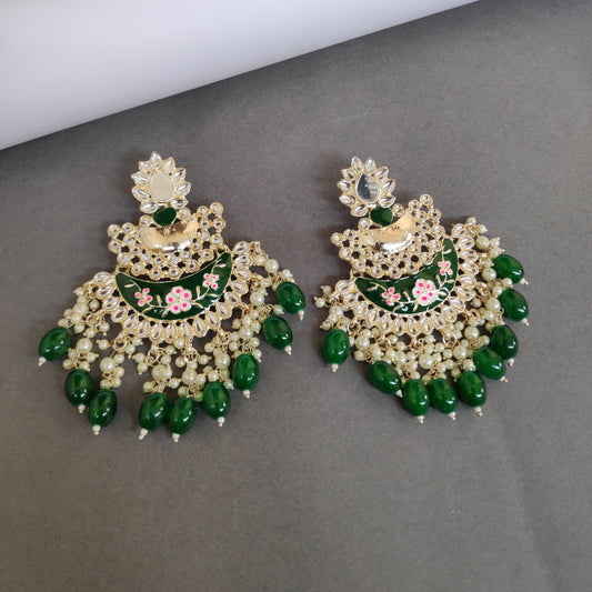 Meenakari Mirror Pearls Detailed Chandbali