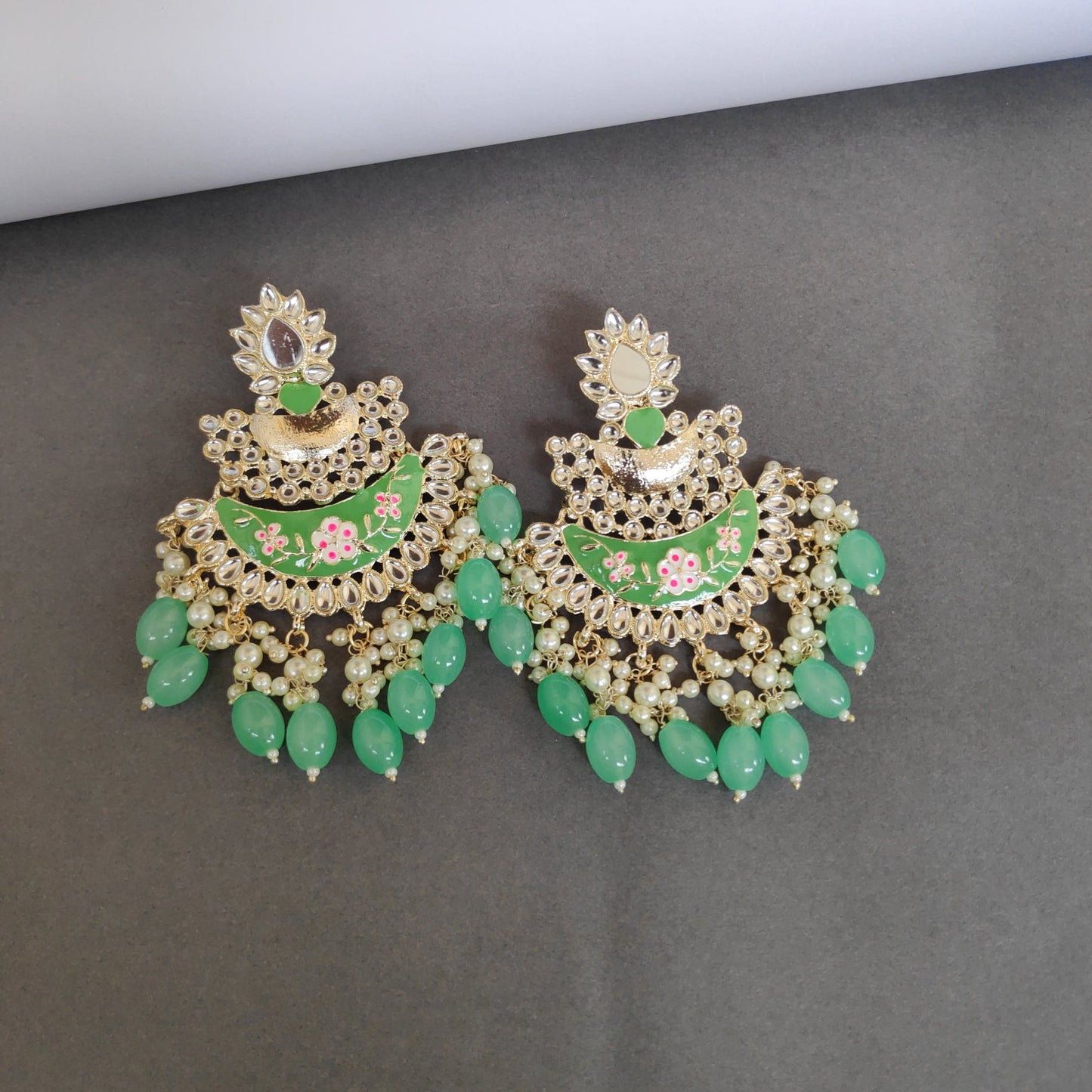 Meenakari Mirror Pearls Detailed Chandbali