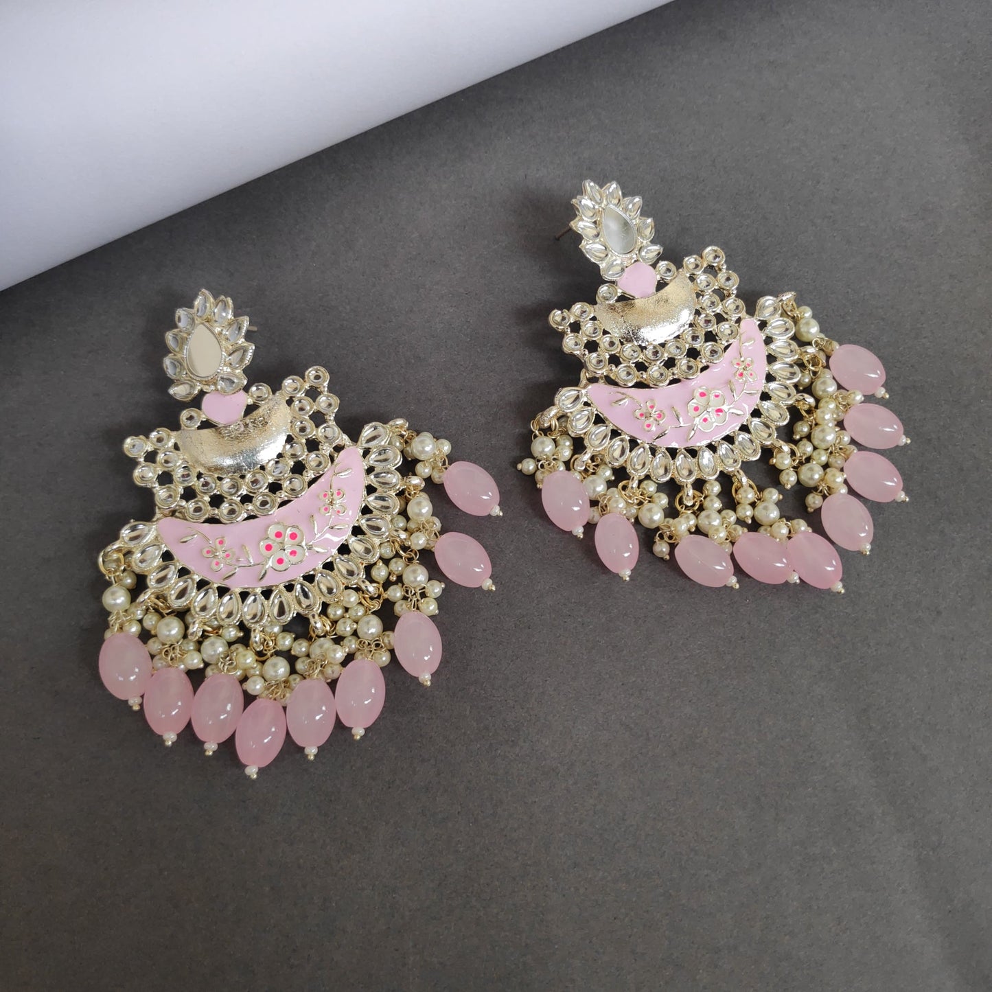 Meenakari Mirror Pearls Detailed Chandbali