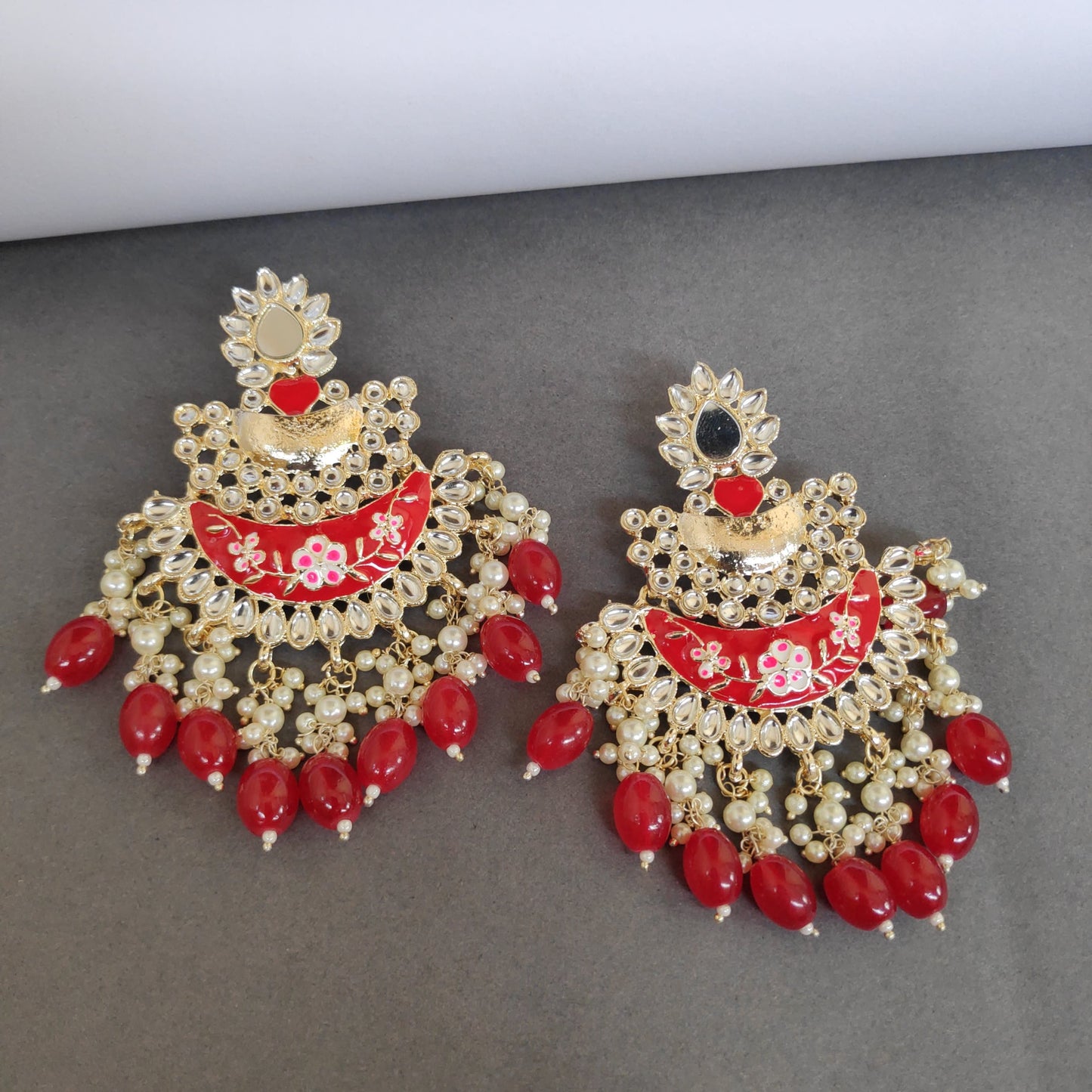 Meenakari Mirror Pearls Detailed Chandbali