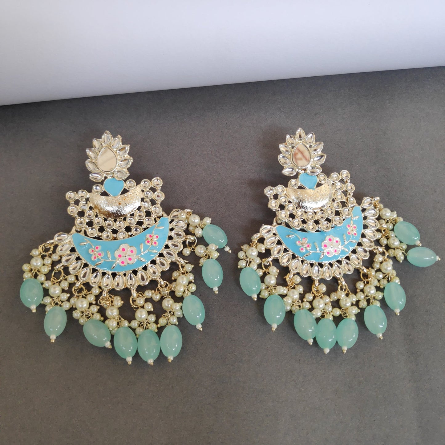 Meenakari Mirror Pearls Detailed Chandbali