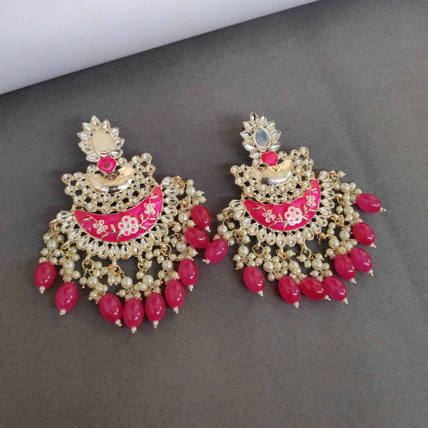 Meenakari Mirror Pearls Detailed Chandbali