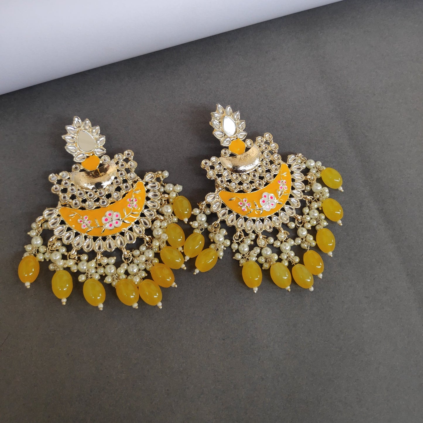 Meenakari Mirror Pearls Detailed Chandbali