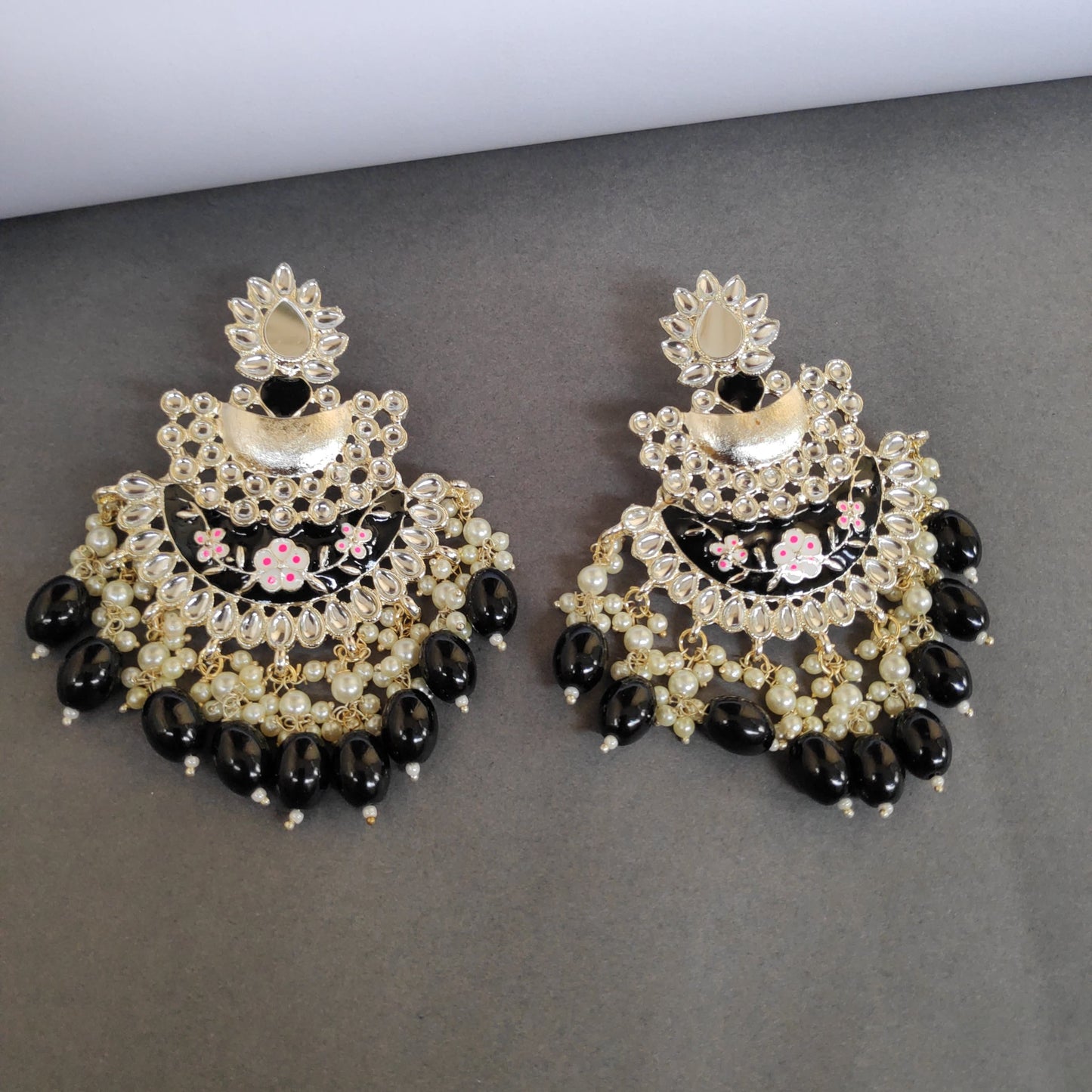 Meenakari Mirror Pearls Detailed Chandbali