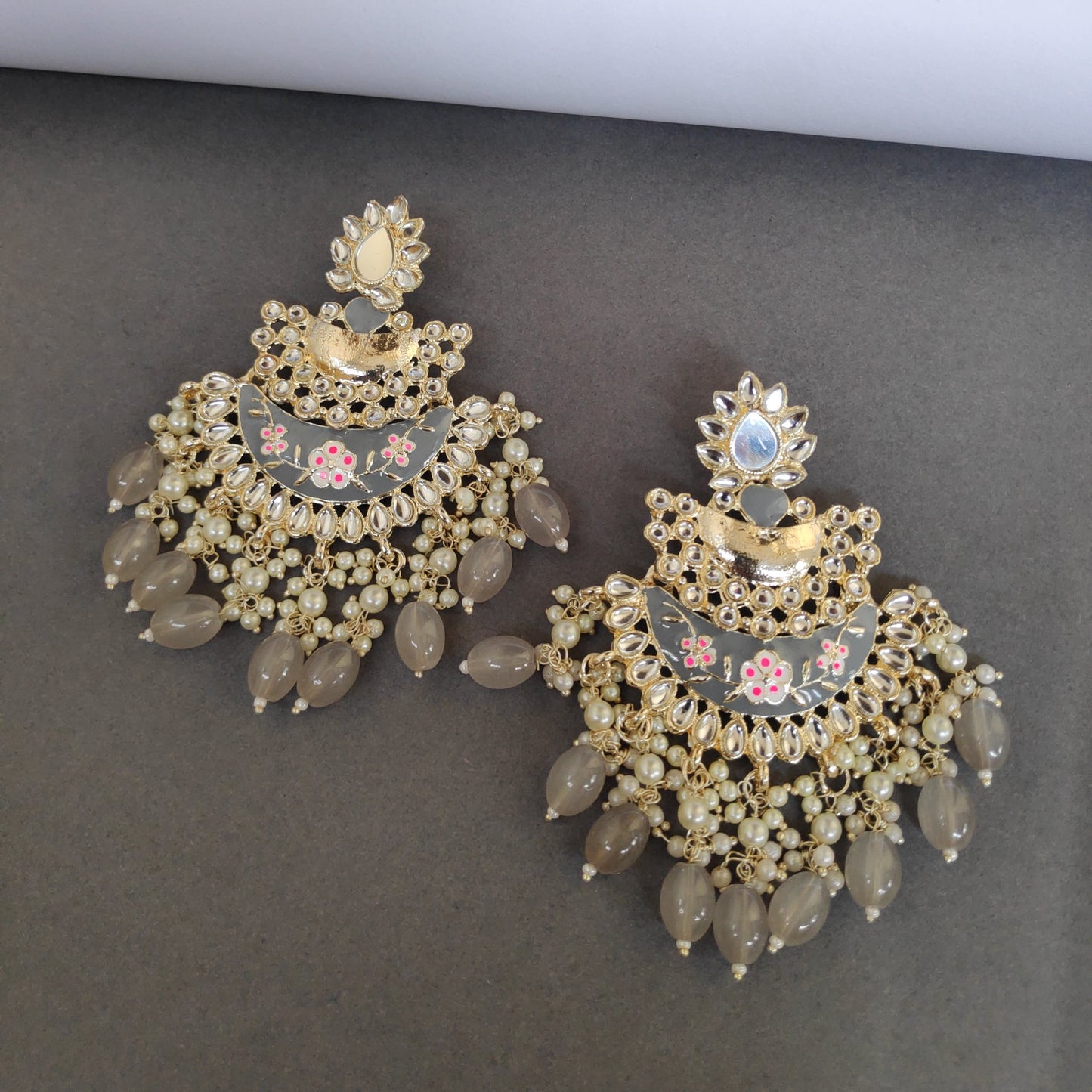 Meenakari Mirror Pearls Detailed Chandbali