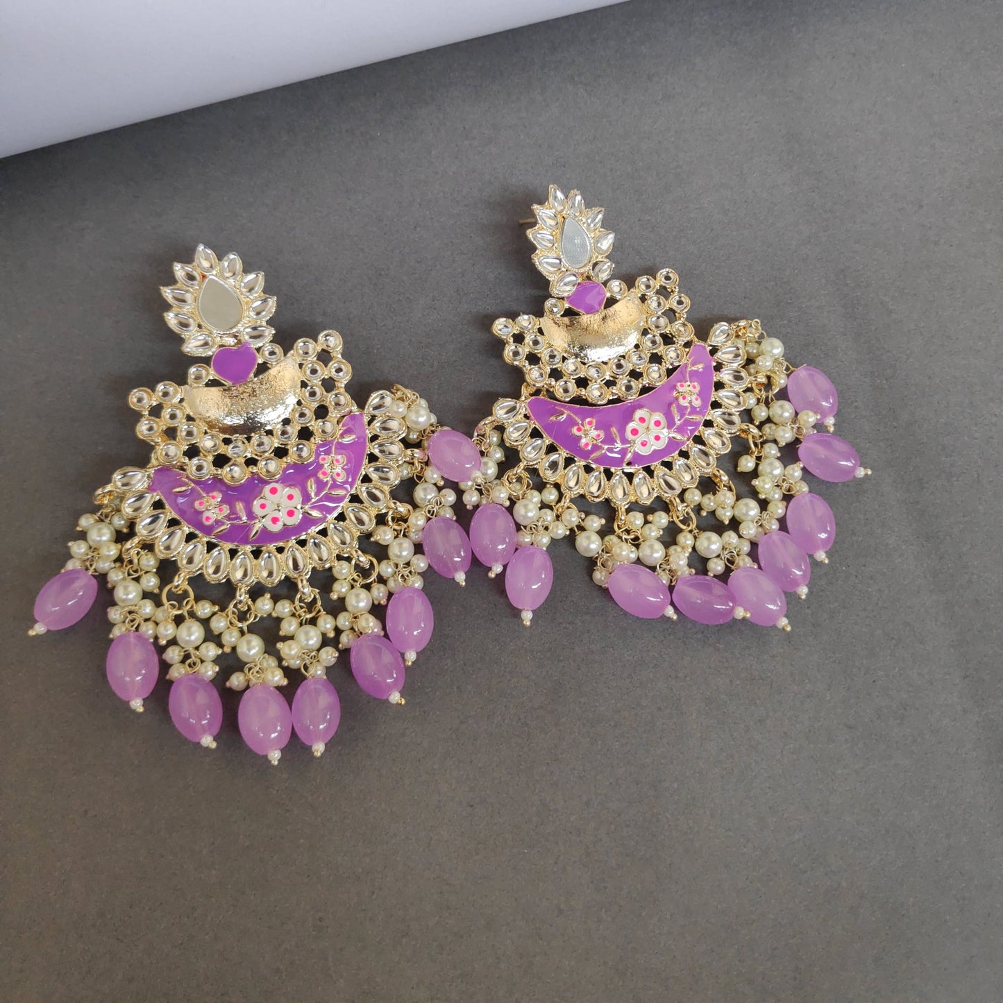 Meenakari Mirror Pearls Detailed Chandbali