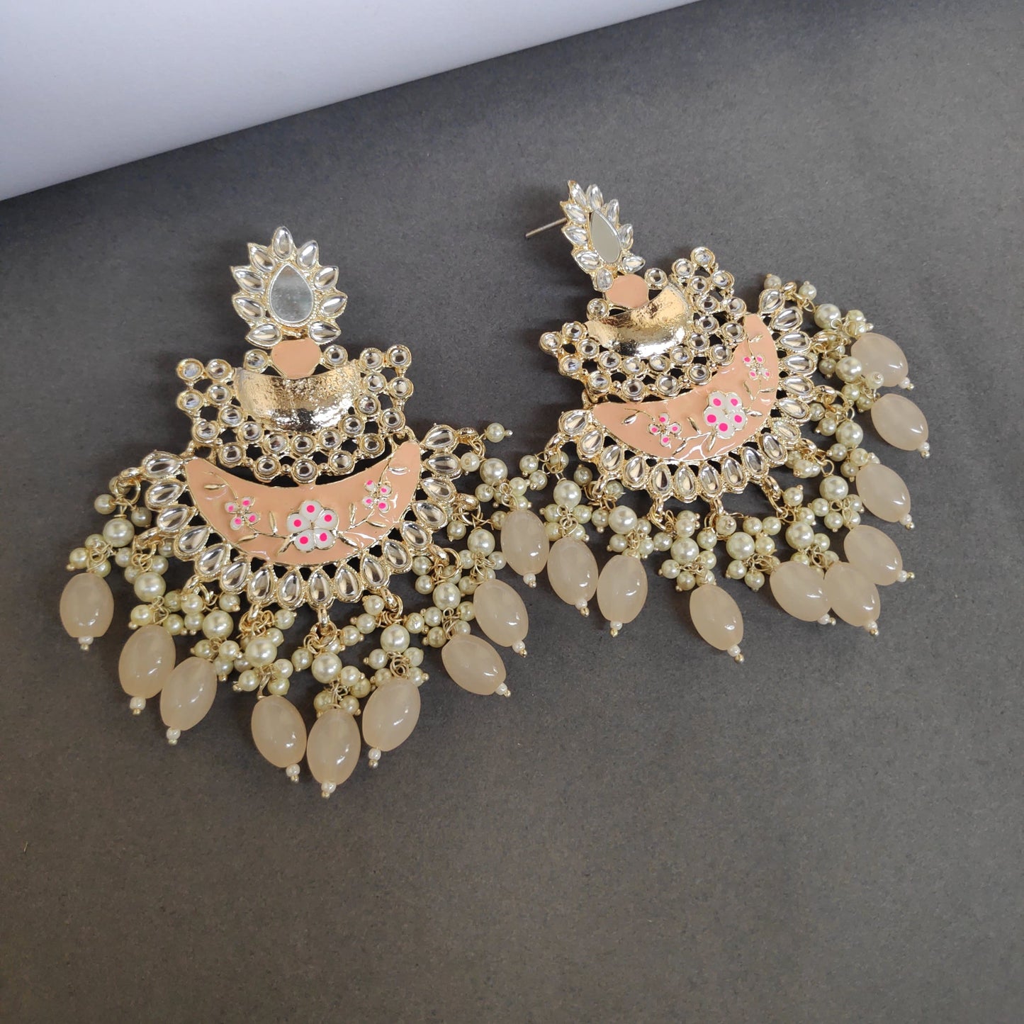 Meenakari Mirror Pearls Detailed Chandbali