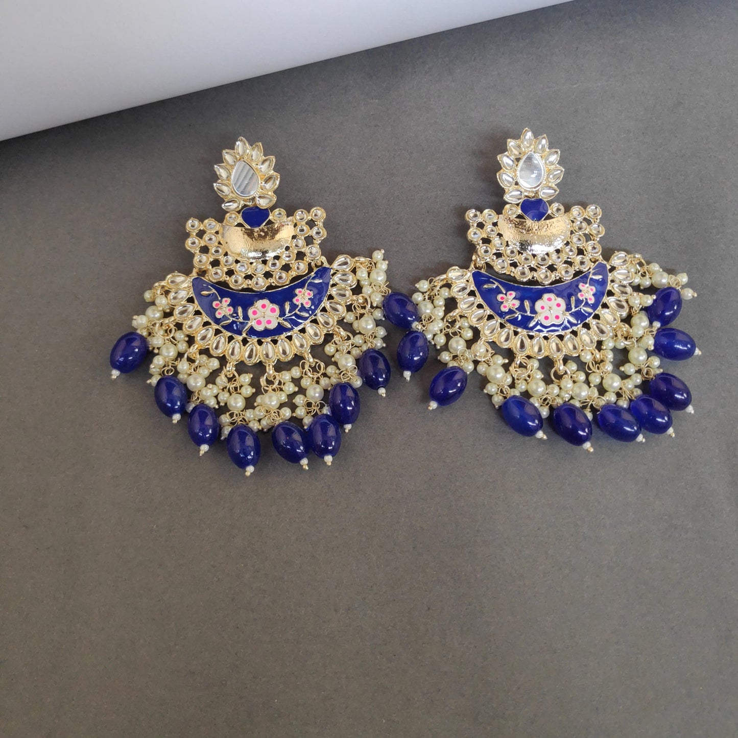 Meenakari Mirror Pearls Detailed Chandbali