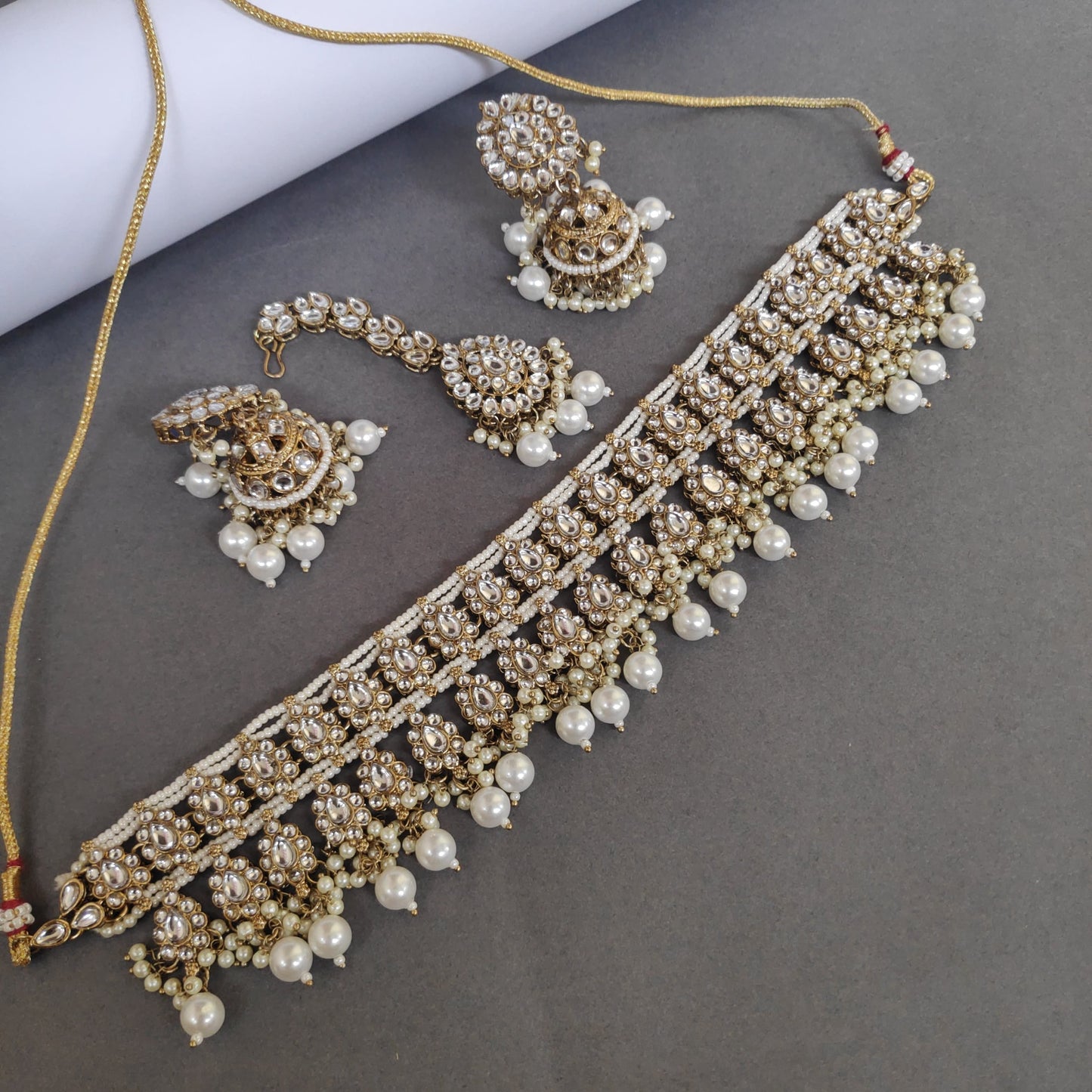 Mahendi Plated Choker Set With Pachi Kundan And Pearl Work