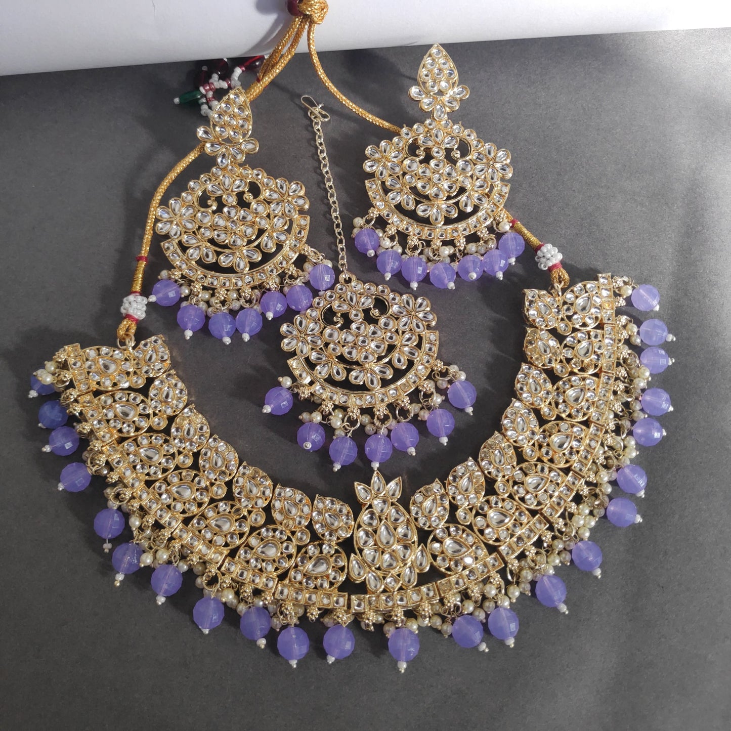 Lekar Gold Polished Necklace Set With Pachi Kundan Work And Pearls Detailing