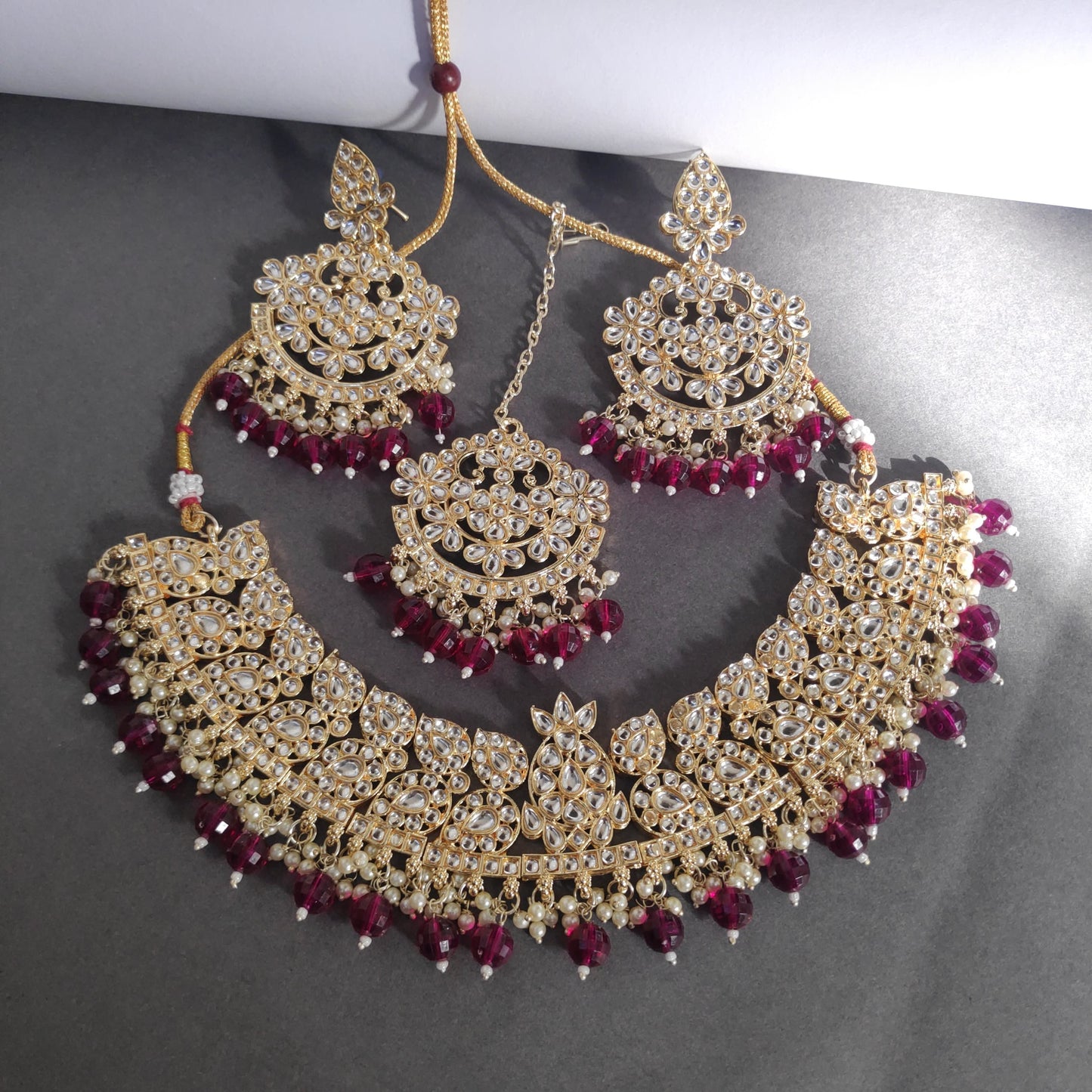 Lekar Gold Polished Necklace Set With Pachi Kundan Work And Pearls Detailing