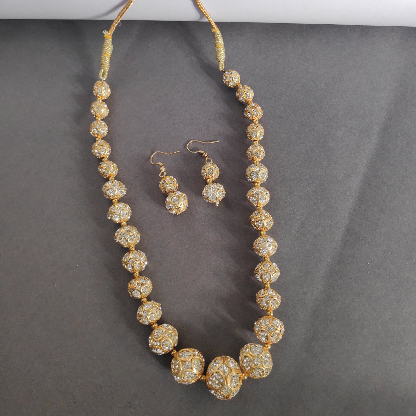 Gold Diamond Ball Necklace And RajMala Set