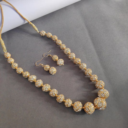 Gold Diamond Ball Necklace And RajMala Set