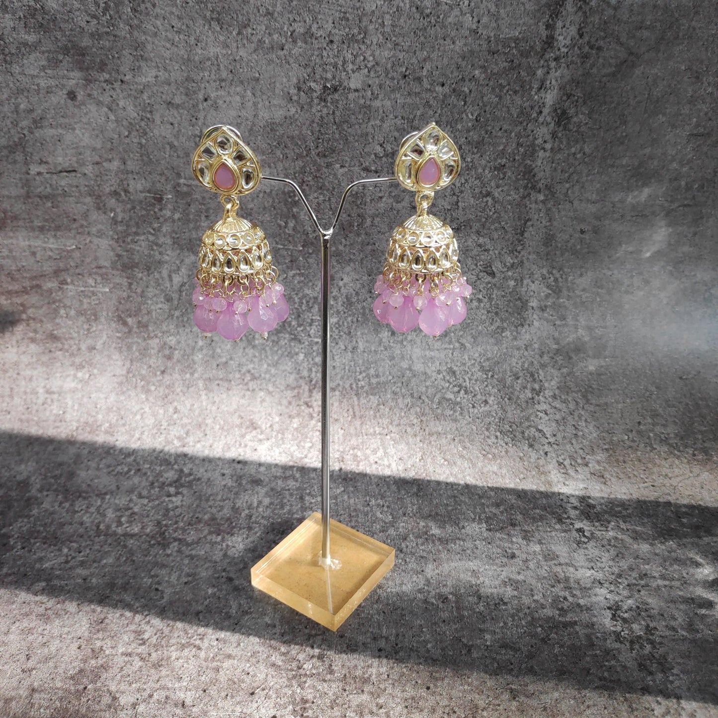 Small Size Daily Wear Lekar Plated Jhumki With Crystal Latkan