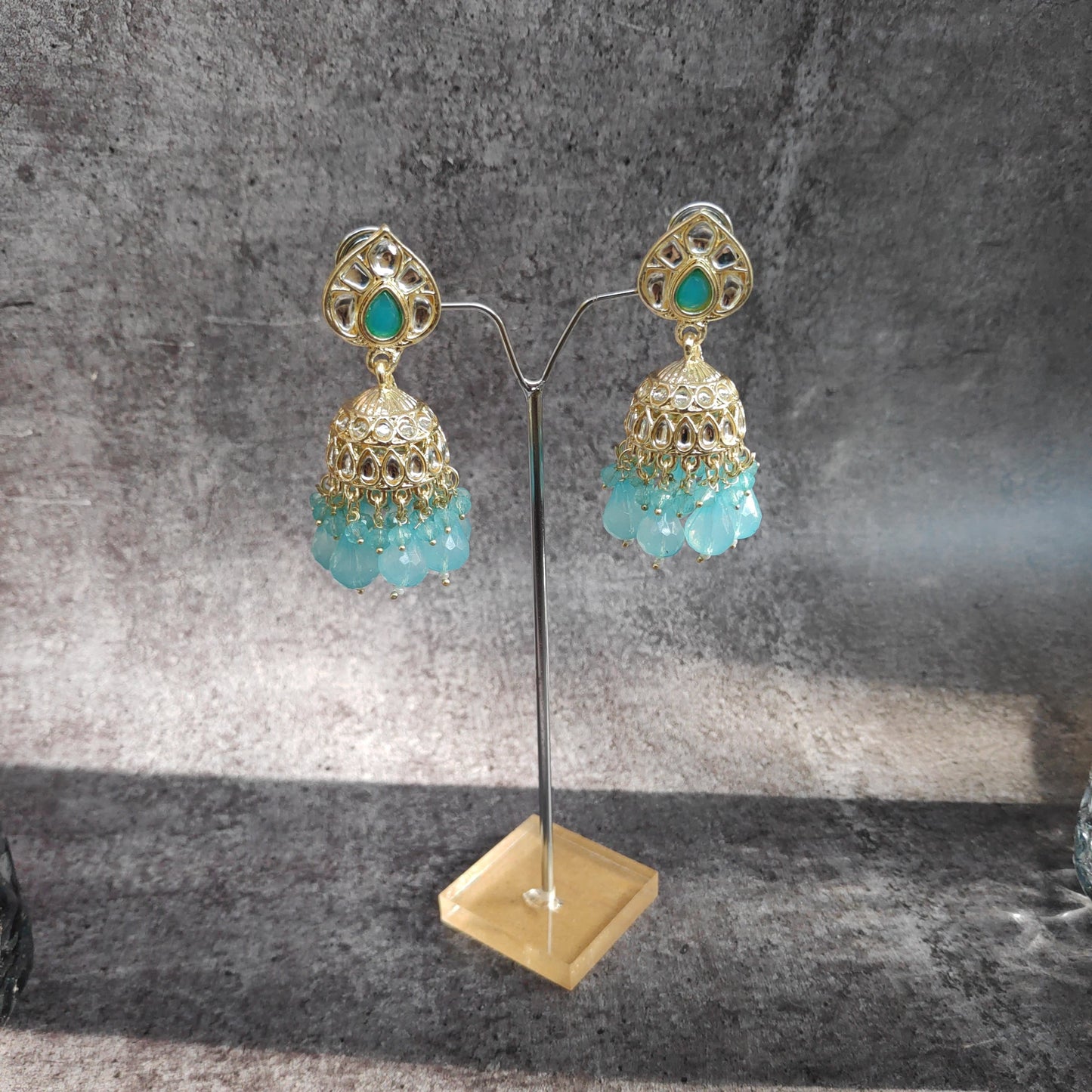 Small Size Daily Wear Lekar Plated Jhumki With Crystal Latkan