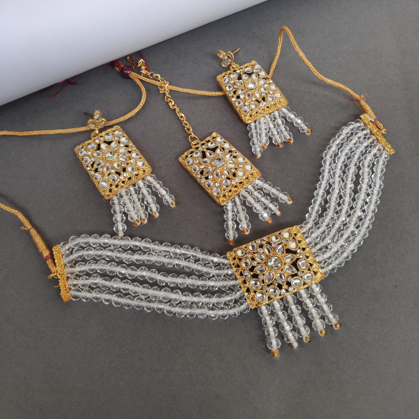 Choker Set With Pair Of Earrings And Maang Tika