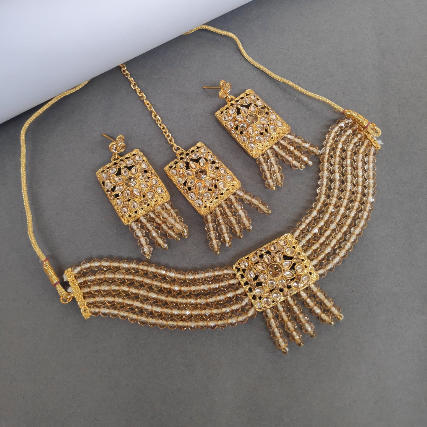 Choker Set With Pair Of Earrings And Maang Tika