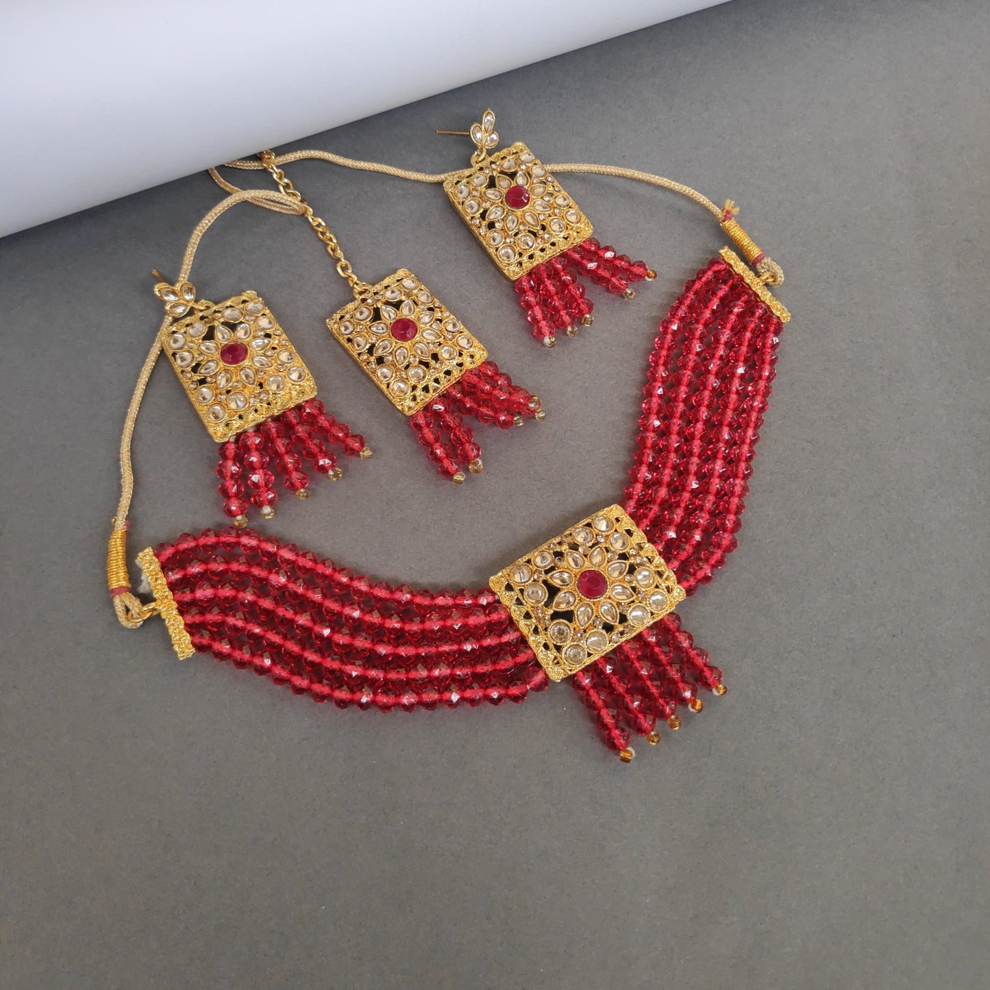 Choker Set With Pair Of Earrings And Maang Tika