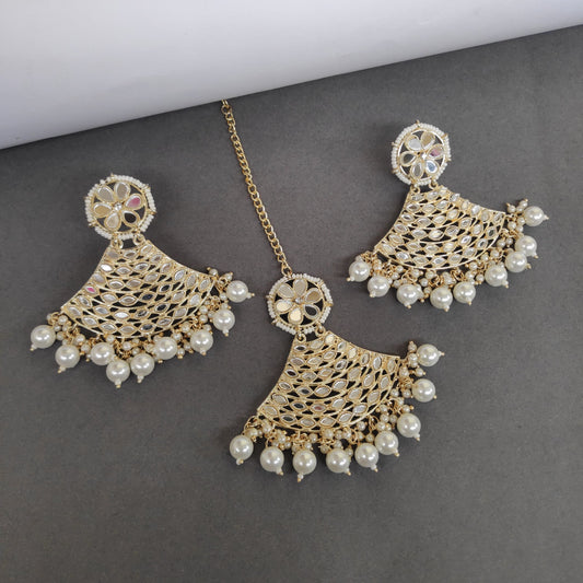 Mirror Earrings Tikka Chandbali Set