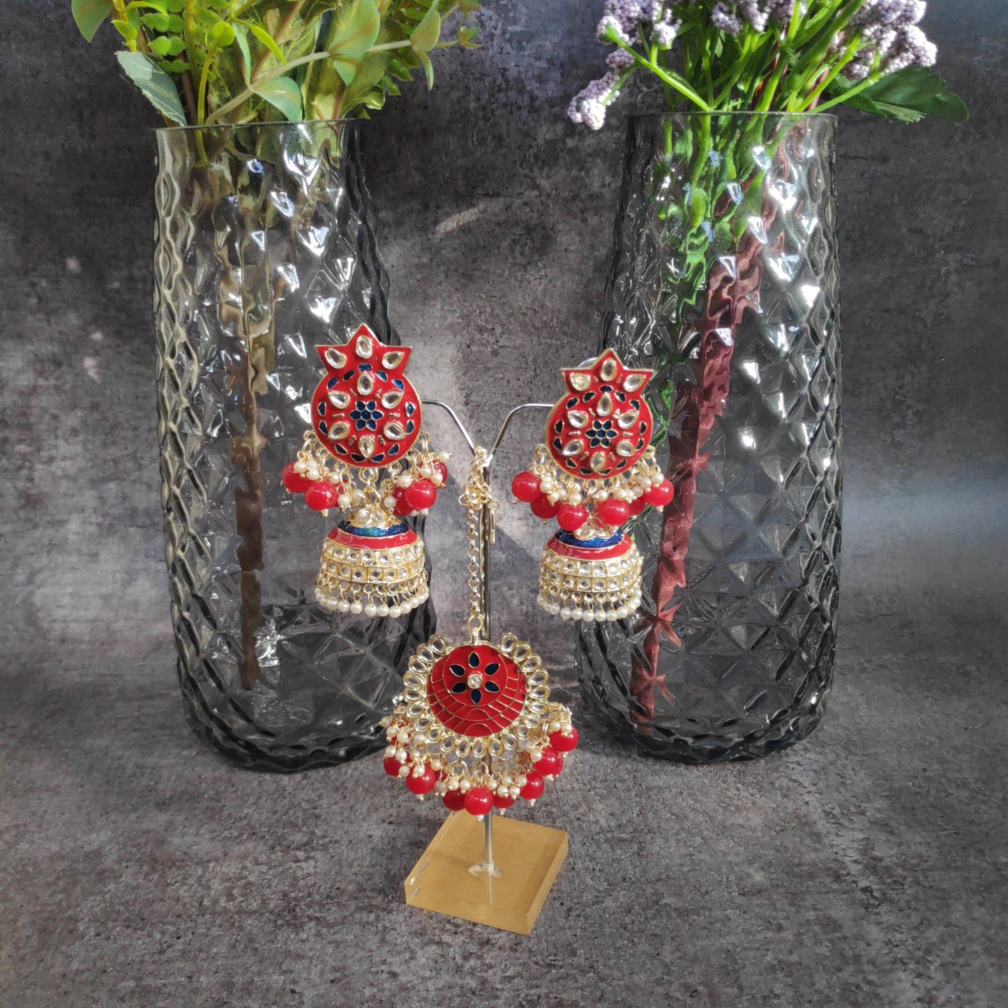 Meenakari Jhumki TIka Set