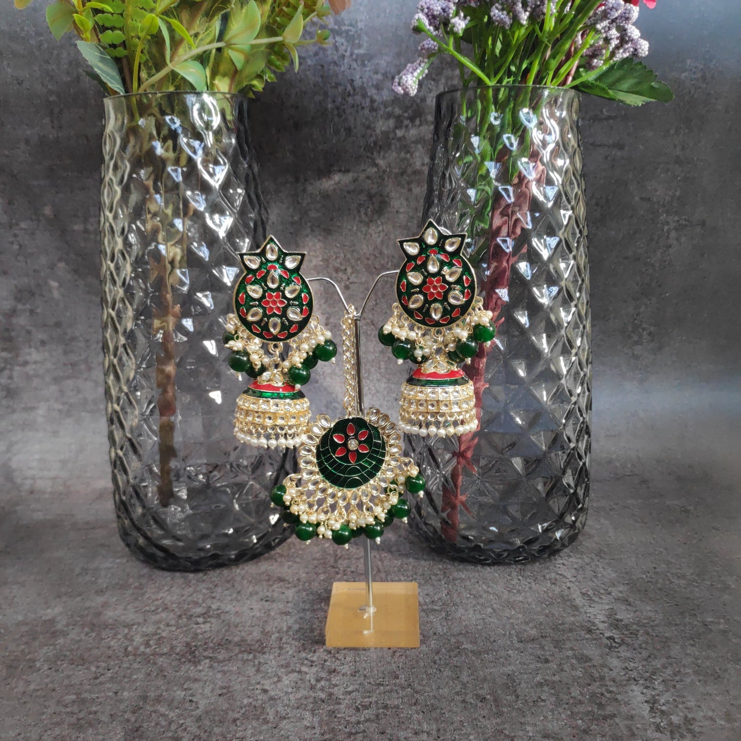 Meenakari Jhumki TIka Set