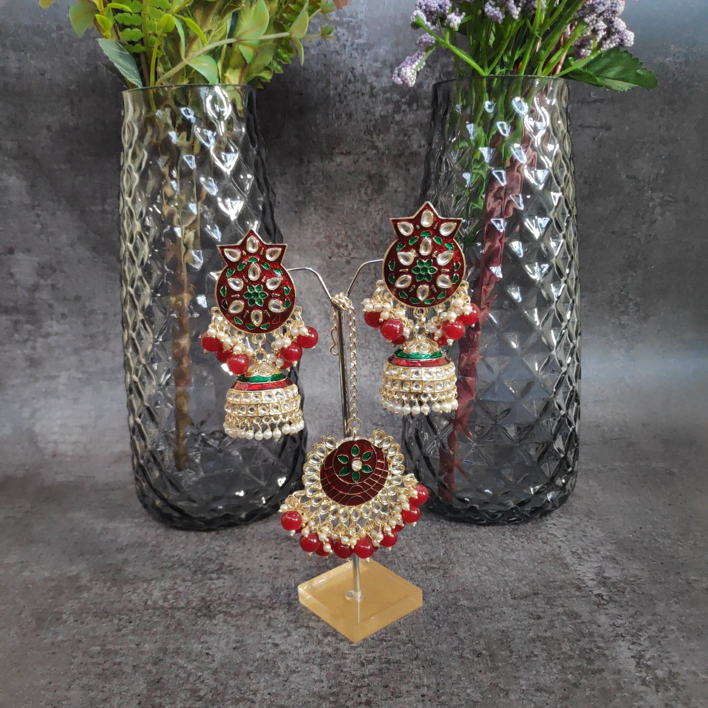 Meenakari Jhumki TIka Set