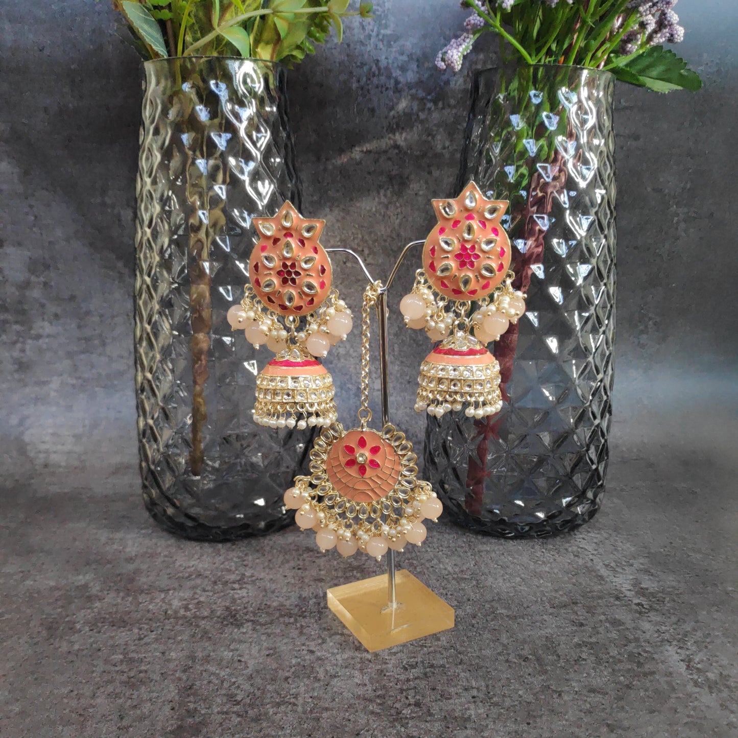 Meenakari Jhumki TIka Set