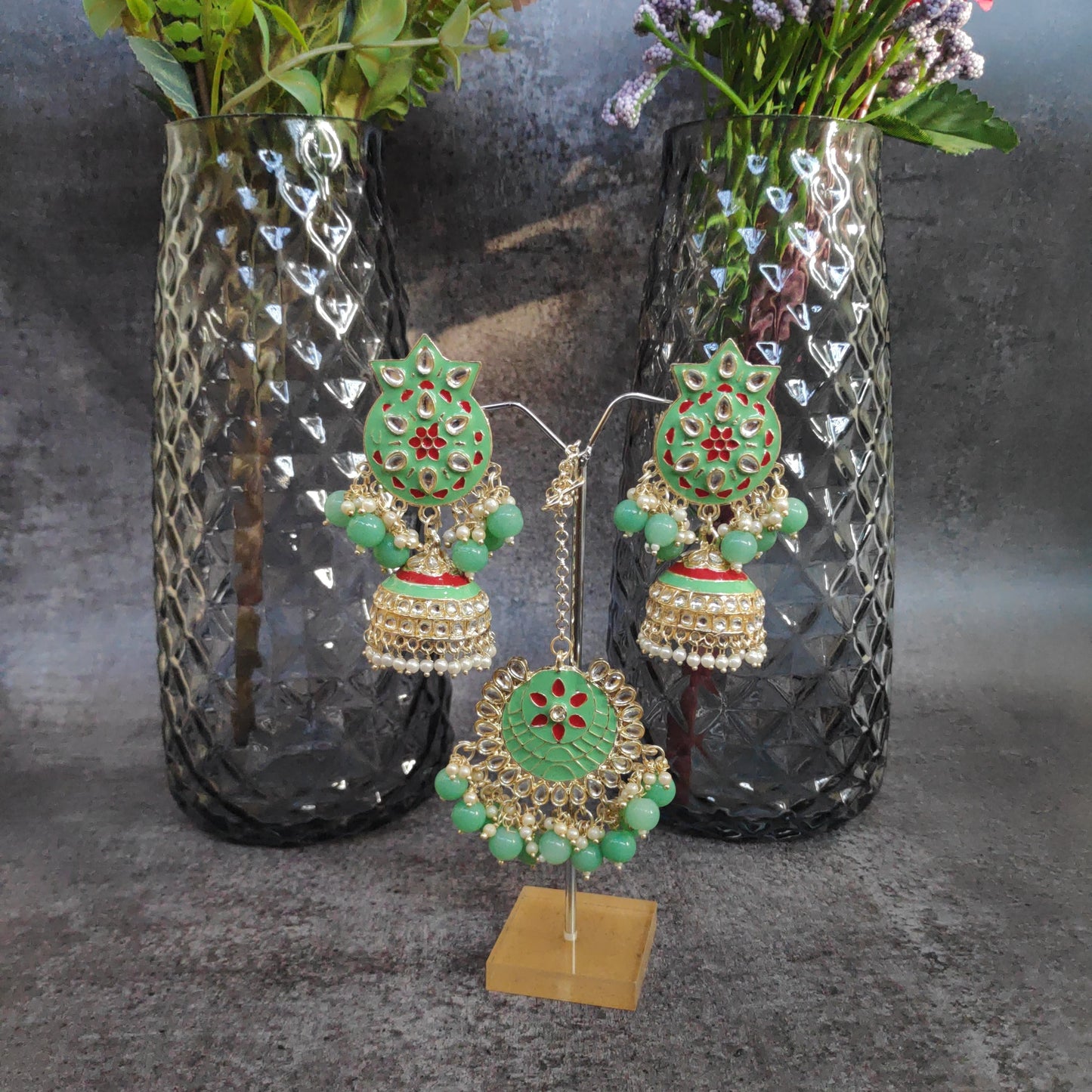 Meenakari Jhumki TIka Set